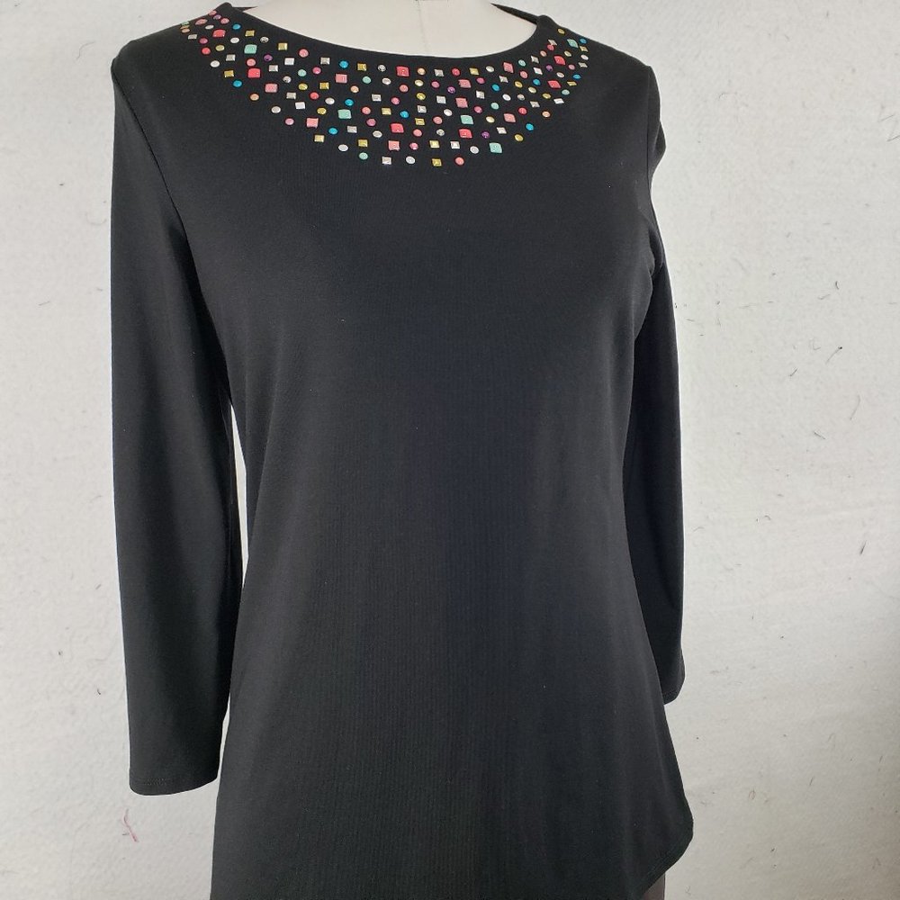 Investments Petites Studded Black Top, Medium Petite